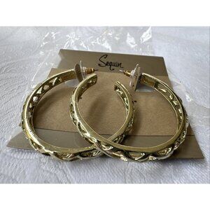 Sequin Brand Hoop Earrings Bohemian Gold Tone 1 3/4" Openwork Infinity NEW $34